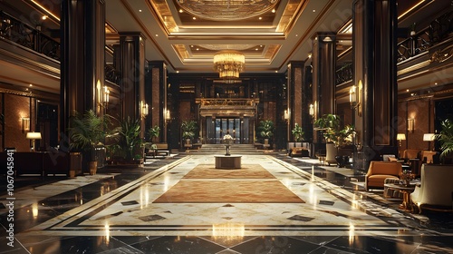 Wallpaper Mural A Super Realistic 3D Hotel Lobby with Elegant Furnishings and Grand Decor Torontodigital.ca
