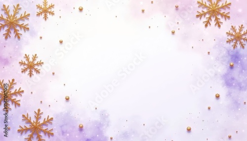 Watercolor illustration violet background with golden snowflakes . Ideal for seasonal greeting cards, holiday backgrounds and festive designs.