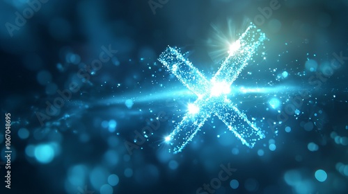 Stunning blue abstract background with sparkling particles and a glowing 'X' symbol, perfect for creative designs and technology themes.