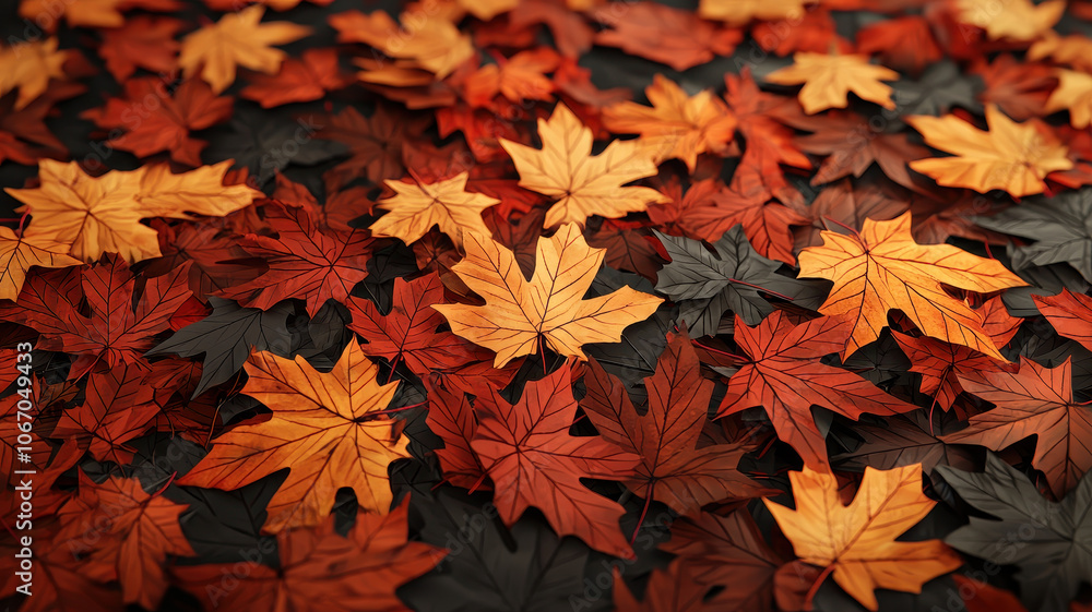 Fallen leaves in vibrant autumn colors create warm, cozy atmosphere Fallen leaves in vibrant autumn colors create warm, cozy atmosphere