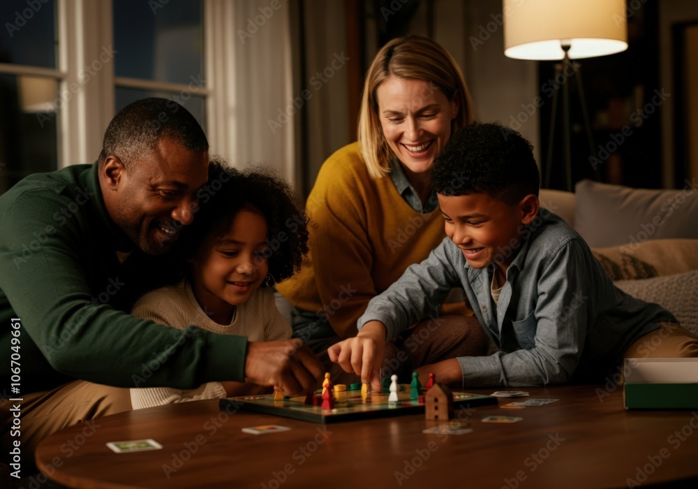 Family enjoying quality time together playing board game in cozy living room