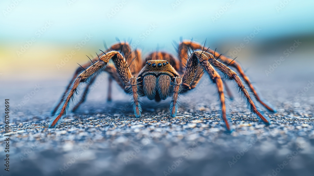 Macro spider with detailed features on soft blurred background