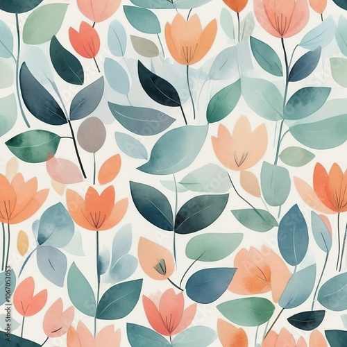 Seamless spring watercolour pattern, abstract delicate floral template. Fabric minimalist design. Art decorative modern painting, simple drawing background for wrapping. Flat colour wallpaper. 