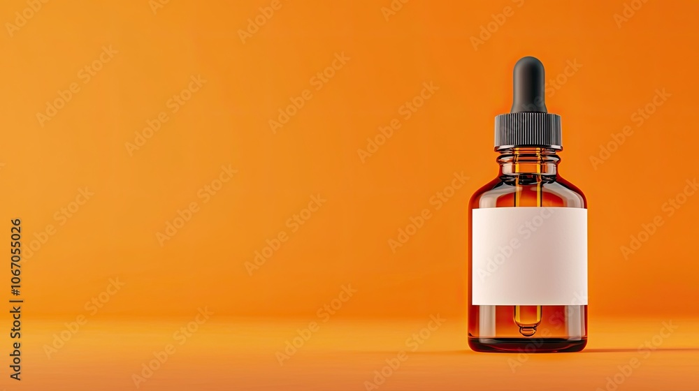 Dropper bottle with blank label on a vibrant orange background. Dropper bottle with blank label on a vibrant orange background.
