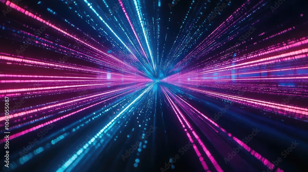 Obraz premium Dynamic light trails in vibrant pink and blue, futuristic digital background.