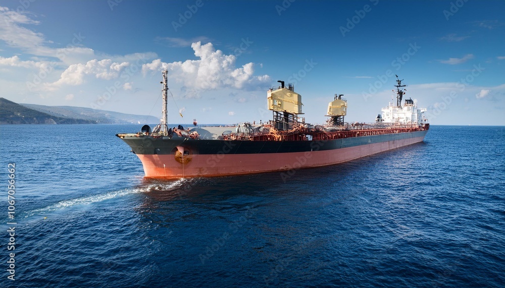 Big tanker with two helicopter platforms stay on anchor Big tanker with two helicopter platforms stay on anchor
