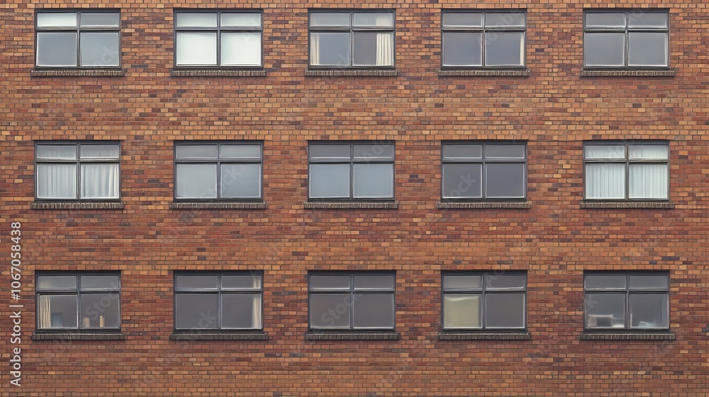 Obraz premium brick facade wall background with small windows, 16:9