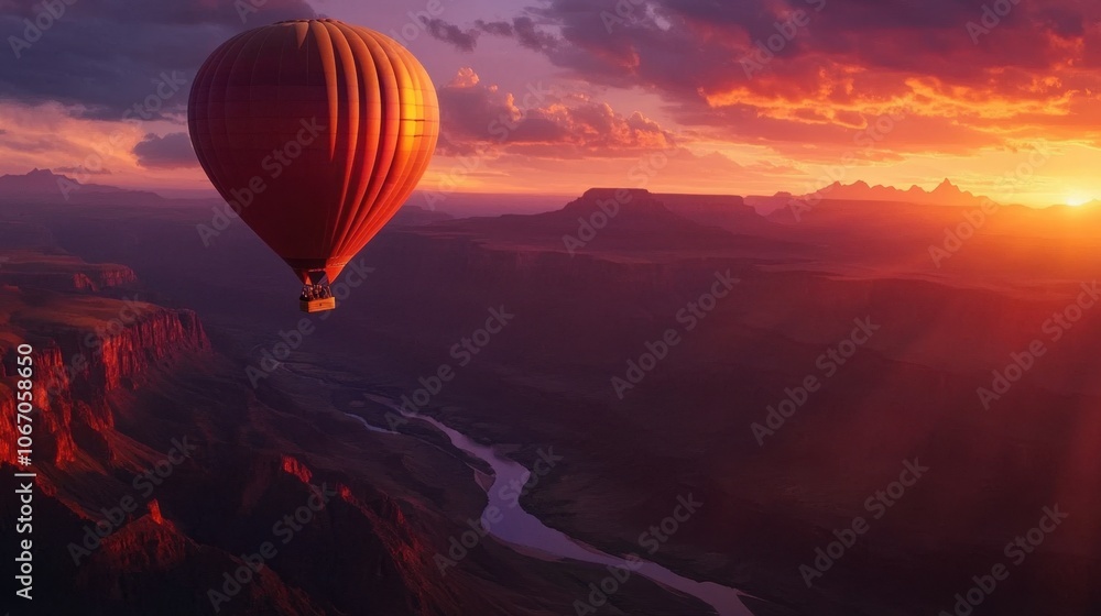 Fototapeta premium Hot Air Balloon at Sunset Over Grand Canyon Landscape