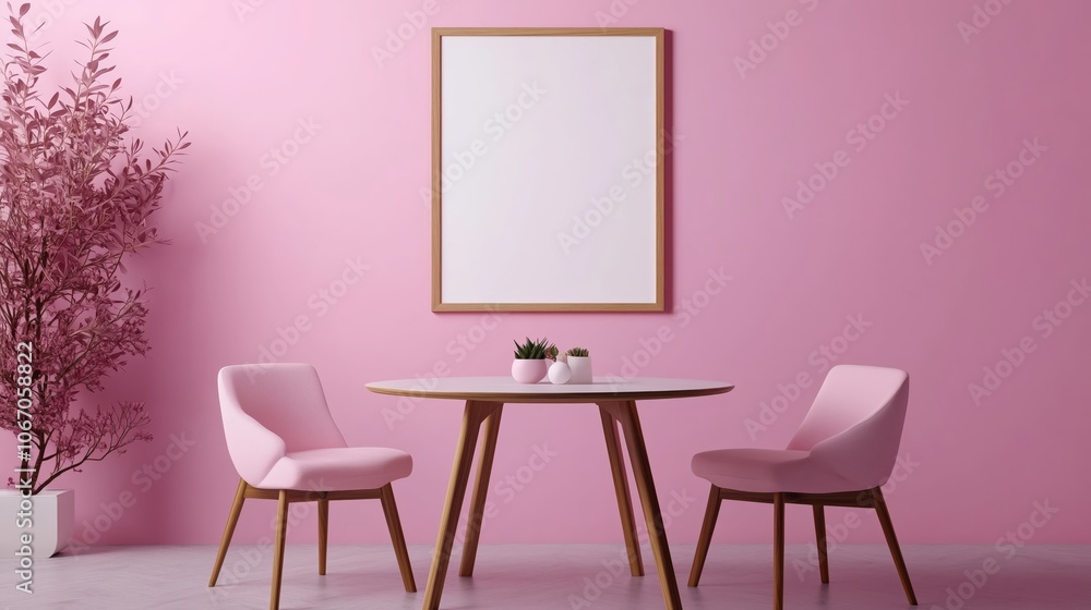 Modern dining room with a minimalist mockup poster frame and elegant decor details Modern dining room with a minimalist mockup poster frame and elegant decor details
