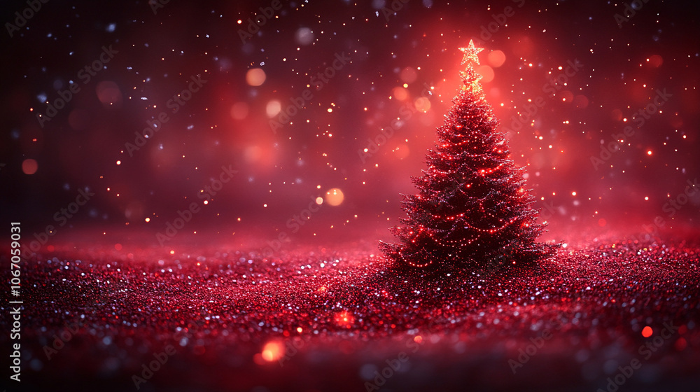 Festive Red Christmas Tree with Glowing Red Backdrop creating a festive holiday atmosphere Festive Red Christmas Tree with Glowing Red Backdrop creating a festive holiday atmosphere
