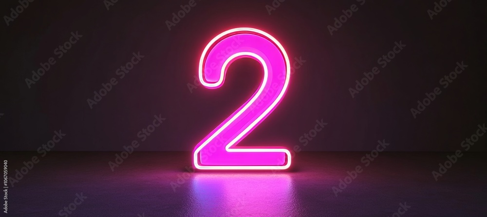 Pink Neon Number 2 On a Dark Gray Background, 3D Illuminated Number Two Rendered Illustration Pink Neon Number 2 On a Dark Gray Background, 3D Illuminated Number Two Rendered Illustration