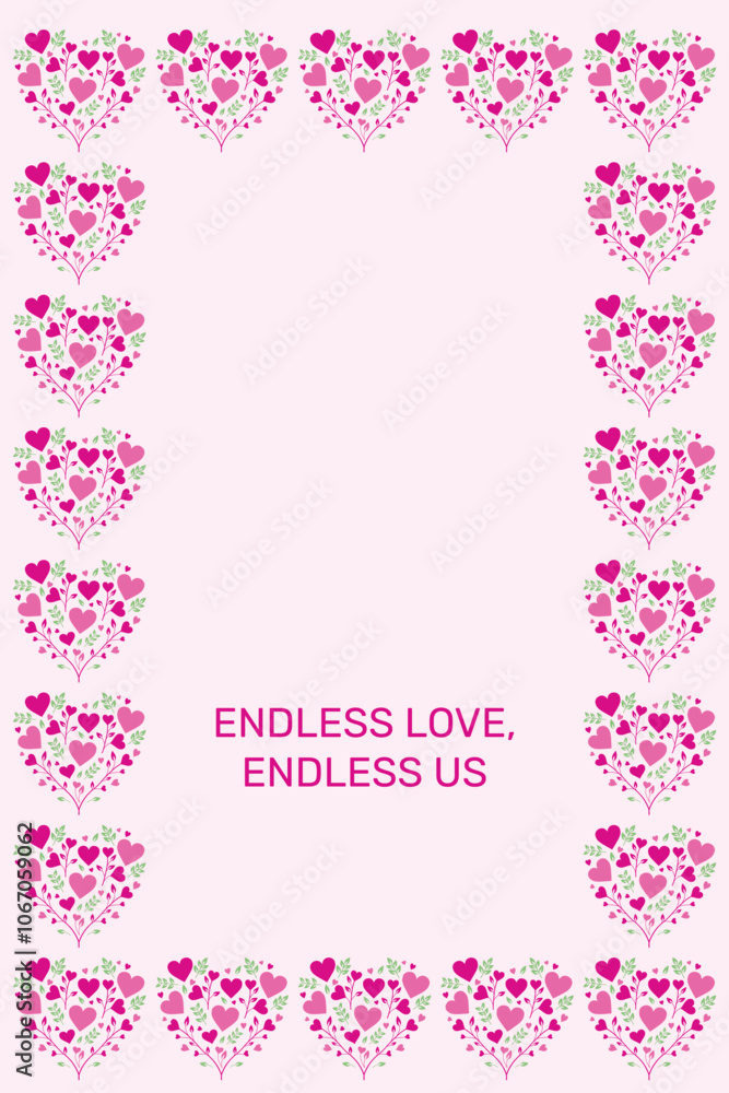 Cute Valentine's Day Card with Pink Floral Hearts Cute Valentine's Day Card with Pink Floral Hearts