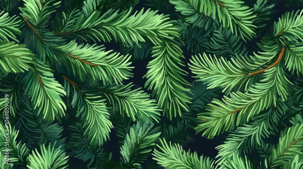 Green leaves pattern on dark background, seamless botanical design Green leaves pattern on dark background, seamless botanical design