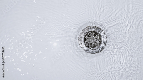 Slow water drain. Household plumbing problem. Water draining down slowly in tub. Bath cleaning.