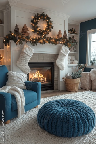 Wallpaper Mural Cozy living room, glowing fireplace, decorated Christmas tree, festive mood Torontodigital.ca