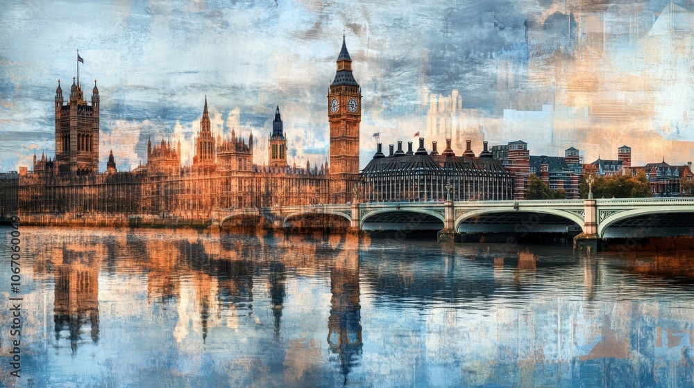 Fototapeta premium London Skyline Reflection at Sunset