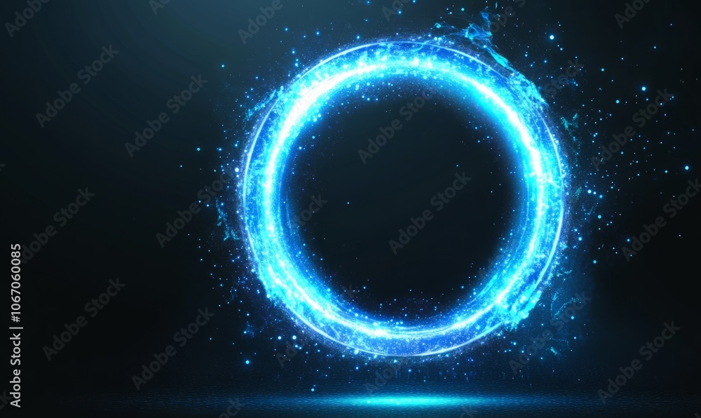 Glowing blue circle with sparkles on a dark background Glowing blue circle with sparkles on a dark background