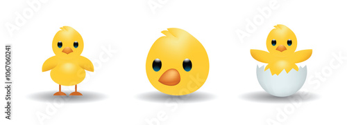 A funny yellow newborn chicken vector emoji illustration isolated on a white background