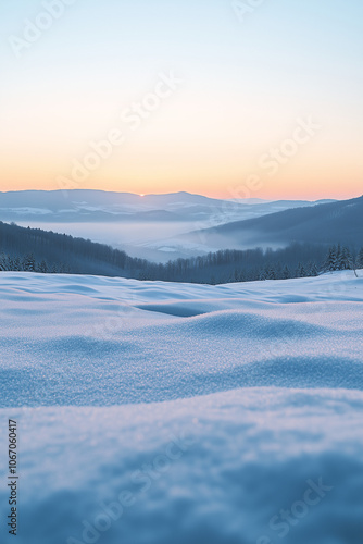 sunset in the snow covered mountains