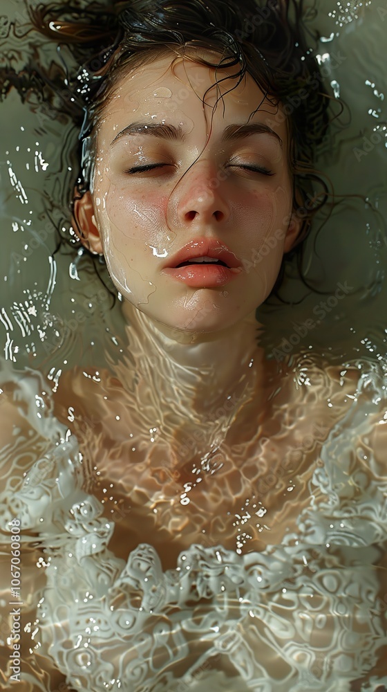 Obraz premium Serene Portrait of a Woman Submerged in Water