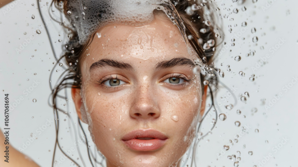Naklejka premium Refreshing Water Splash on Woman's Face