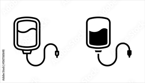 Bag Infusion Medical Icon set. Vector Illustration of liquid fluid plasma blood donation plastic bag or tube. Isolated on white background.