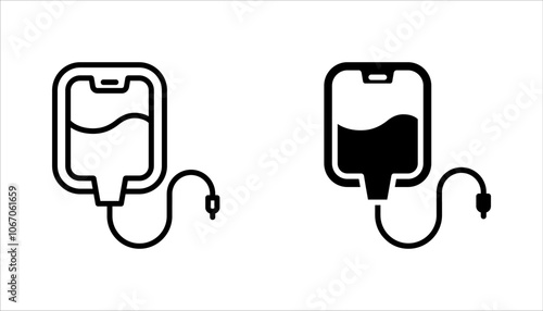Bag Infusion Medical Icon set. Vector Illustration of liquid fluid plasma blood donation plastic bag or tube. Isolated on white background.