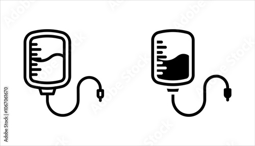 Bag Infusion Medical Icon set. Vector Illustration of liquid fluid plasma blood donation plastic bag or tube. Isolated on white background.