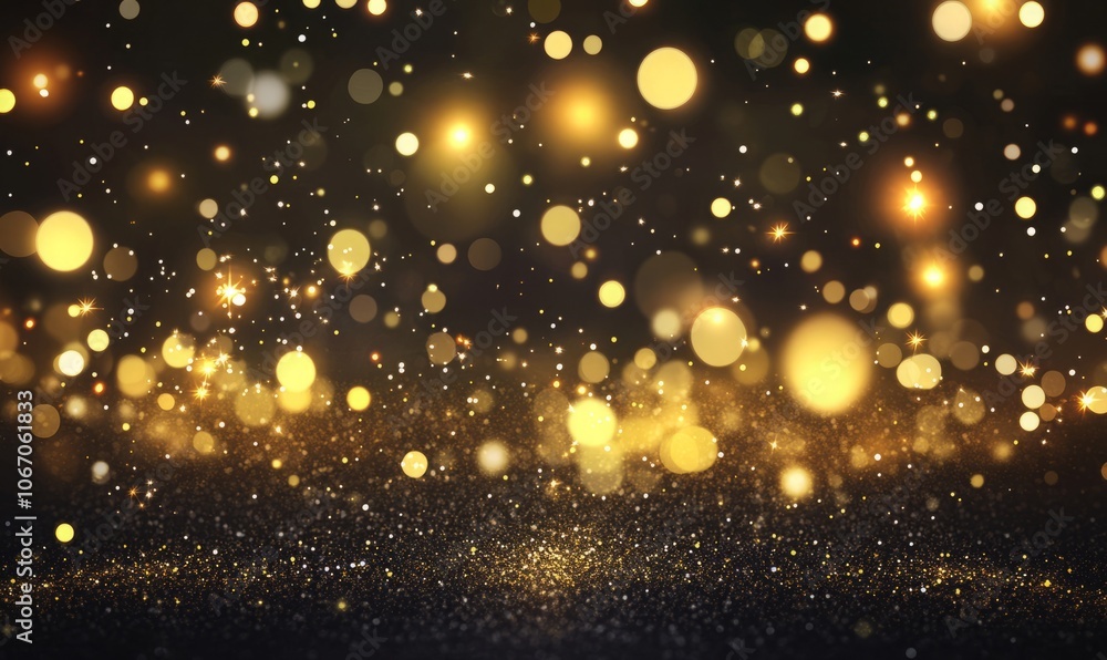 Naklejka premium Golden bokeh lights shimmering in the dark for a magical holiday backdrop