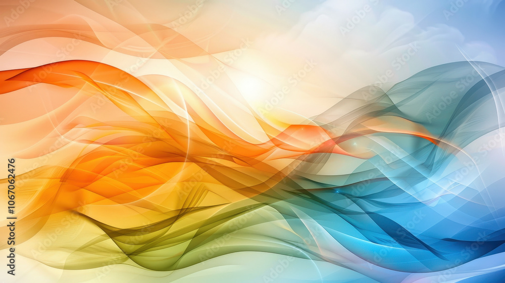 Colorful and groovy abstract background with flowing waves in vibrant hues of orange, yellow, and blue, creating dynamic and energetic atmosphere Colorful and groovy abstract background with flowing waves in vibrant hues of orange, yellow, and blue, creating dynamic and energetic atmosphere