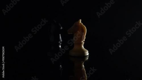 Black and white horse figures of chess confronted photo