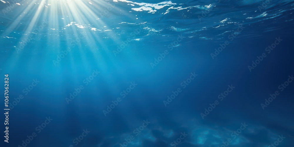 Dark blue ocean surface viewed from underwater with sunlight filtering through, ocean, marine, beauty Dark blue ocean surface viewed from underwater with sunlight filtering through, ocean, marine, beauty