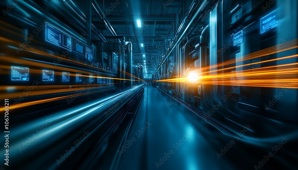 A dynamic view of a tech environment, featuring illuminated panels and streaks of light, suggesting rapid data processing and advanced technology. A dynamic view of a tech environment, featuring illuminated panels and streaks of light, suggesting rapid data processing and advanced technology.