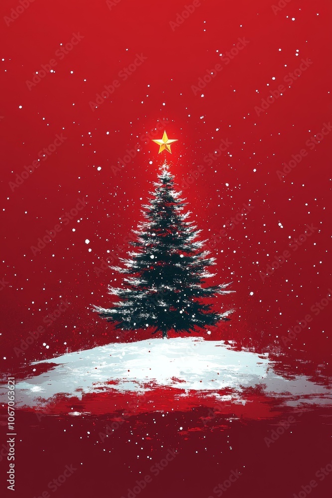 Festive Christmas tree with red ornaments and twinkling lights Festive Christmas tree with red ornaments and twinkling lights