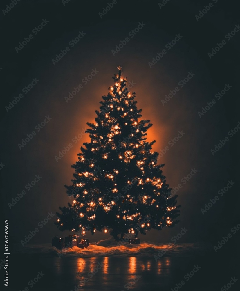 Christmas tree adorned with sparkling lights, festive holiday glow Christmas tree adorned with sparkling lights, festive holiday glow