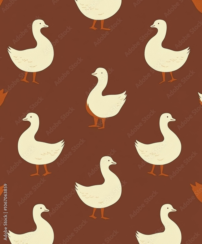Charming duck pattern on warm brown backdrop, playful and whimsical. Charming duck pattern on warm brown backdrop, playful and whimsical.