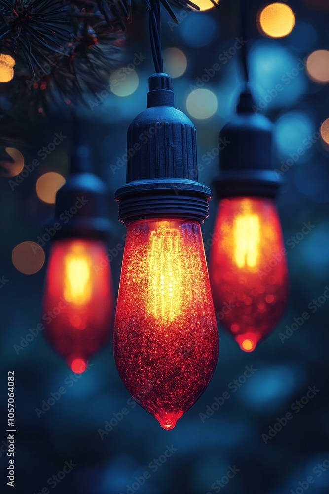 String lights draped on tree branches, creating warm, festive glow. String lights draped on tree branches, creating warm, festive glow.