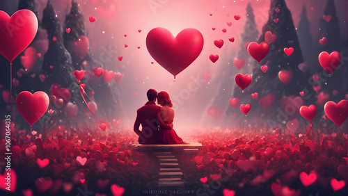 Valentine's day concept wallpaper, Valentine's day background, Valentine's day illustration, red heart, pink heart, ai generated