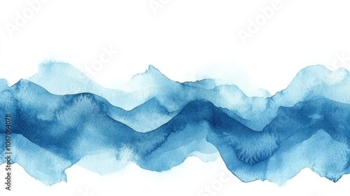 Abstract watercolor background of blue mountains in a horizontal line.