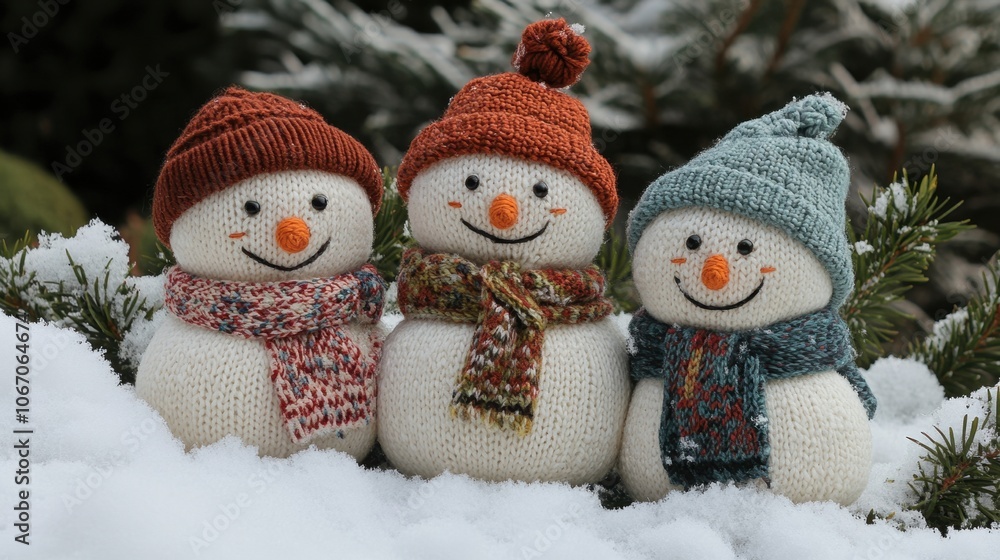 Cute Snowmen in Winter Wonderland Setting Cute Snowmen in Winter Wonderland Setting