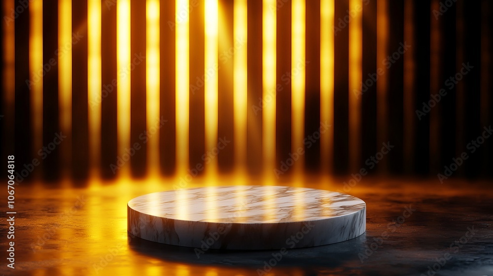 Circular platform spotlighted in a dramatic golden background. Circular platform spotlighted in a dramatic golden background.
