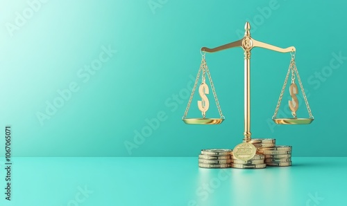 Wallpaper Mural Gold balance scale with dollar signs on turquoise background Torontodigital.ca