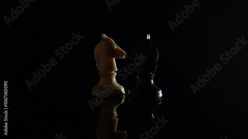 White and Black Horse Figures of Chess confronted gyrating photo