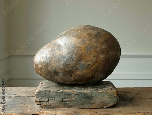 Abstract Bronze Sculpture on Wooden Base - Minimalist Contemporary Art