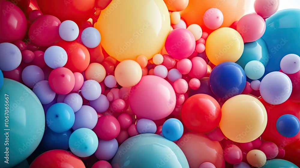 A vibrant collection of colorful balloons elegantly arranged in a festive display, ideal for celebrations, with ample copy space for creative use. A vibrant collection of colorful balloons elegantly arranged in a festive display, ideal for celebrations, with ample copy space for creative use.
