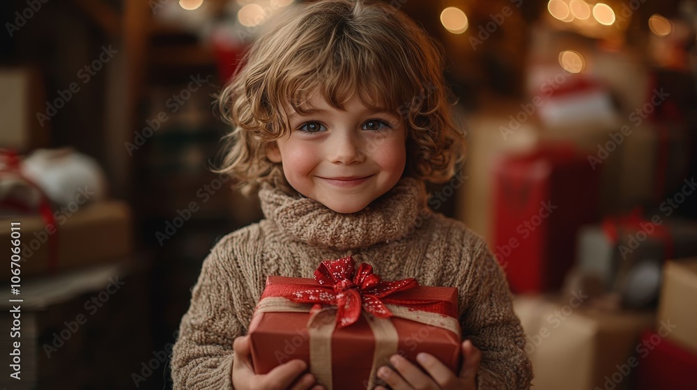 Child smiling with a gift. Child smiling with a gift.
