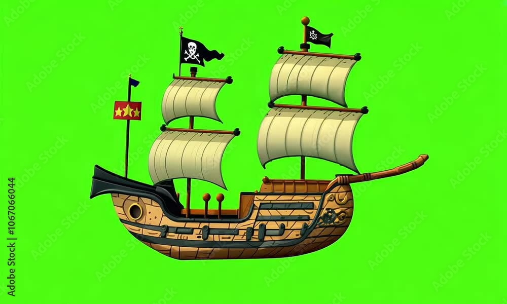 Detailed 3d render pirate ship model on green background Detailed 3d render pirate ship model on green background