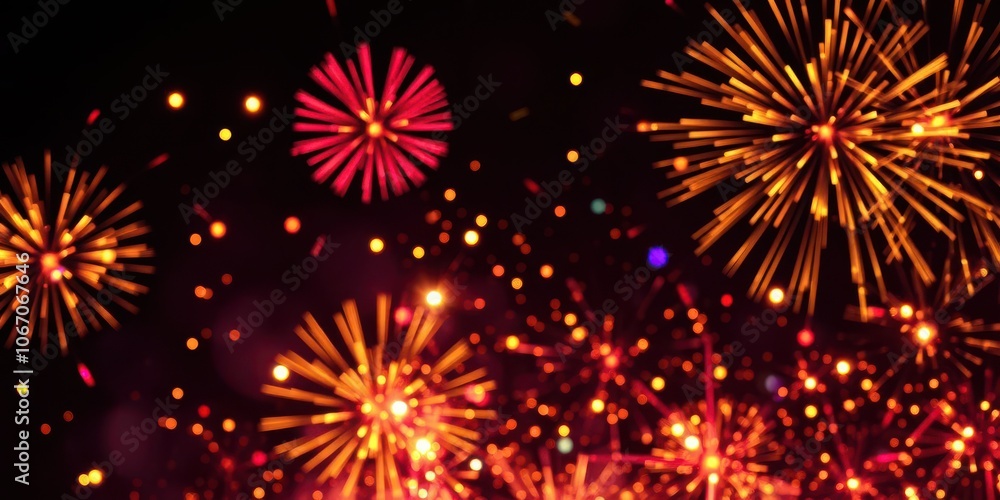 Fototapeta premium Firework shape burst in vibrant colors against a black background, event, glowing