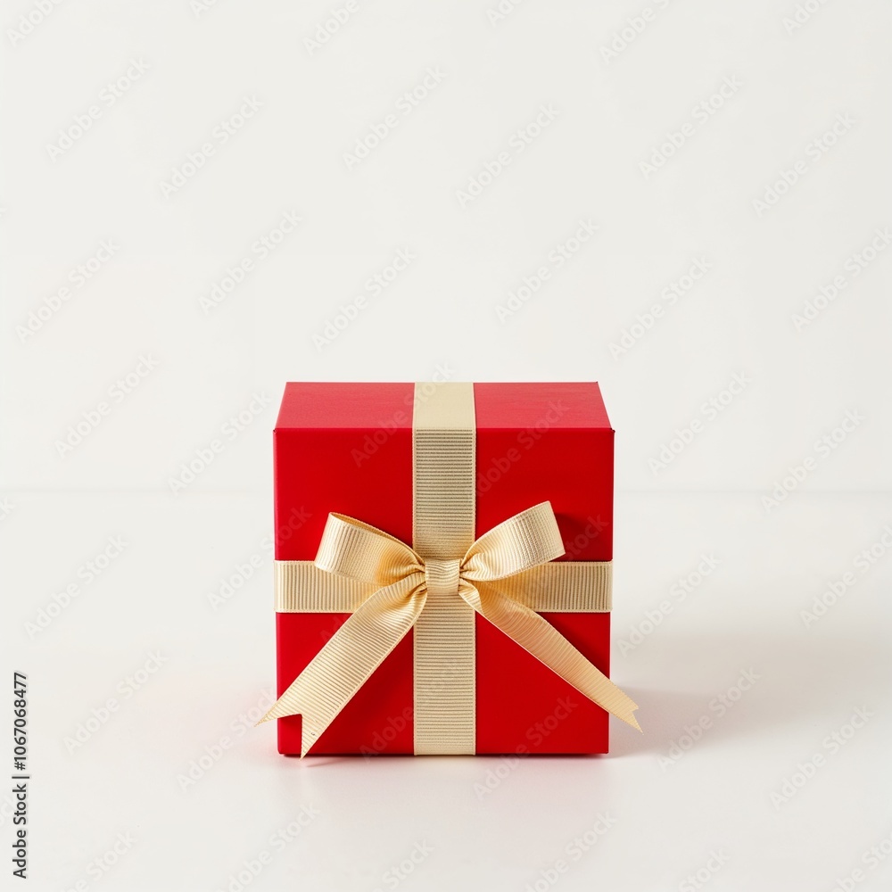 red square box with a gold ribbon against a plain white background red square box with a gold ribbon against a plain white background