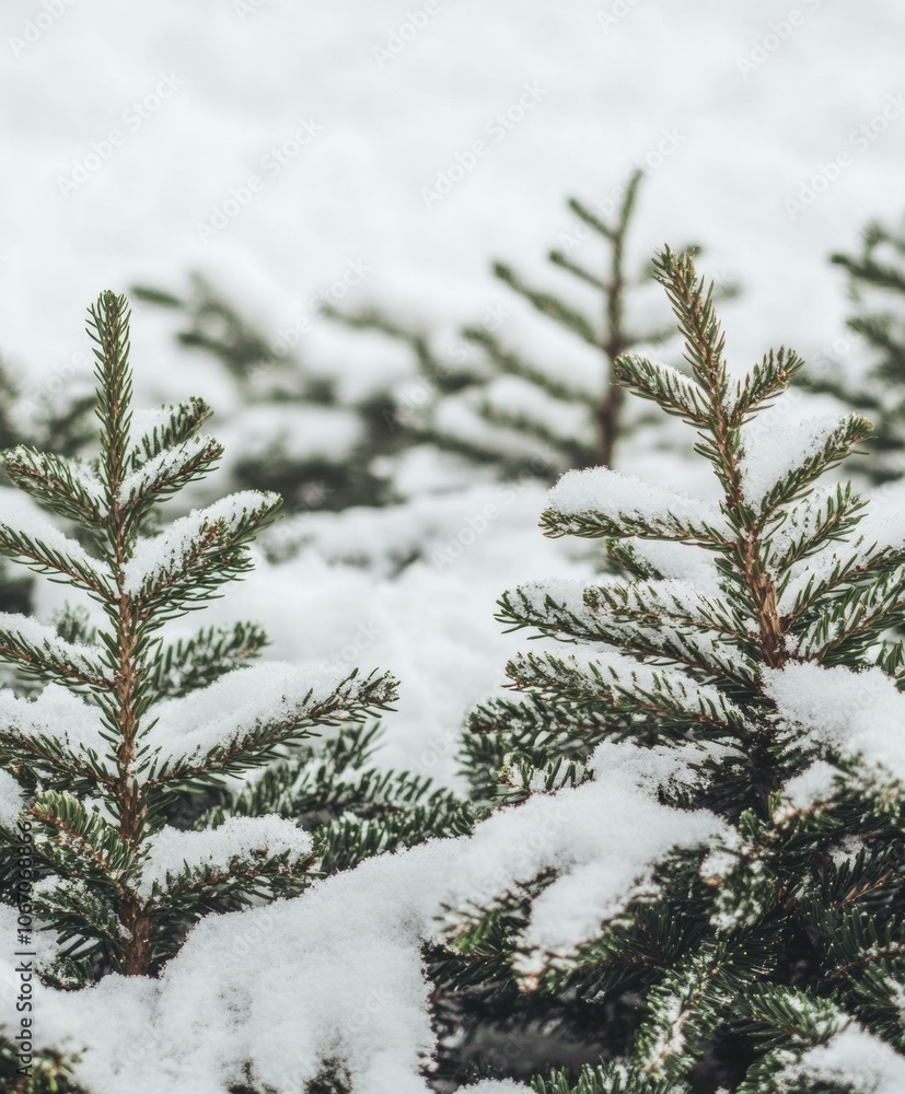 Snow-covered pine tree branches, winter wonderland, white tranquility. Snow-covered pine tree branches, winter wonderland, white tranquility.